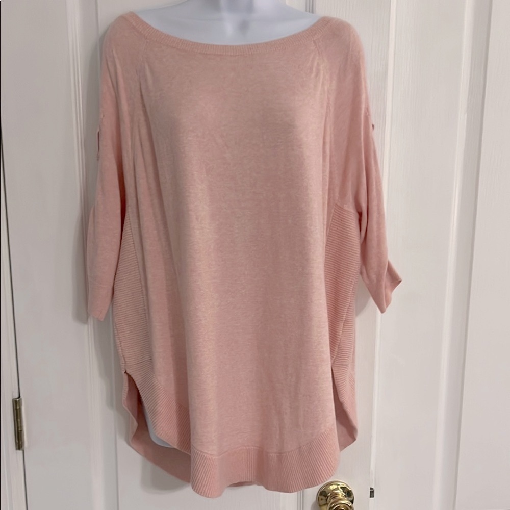 Pink Oversized Knit Sweater with cut out sleeves